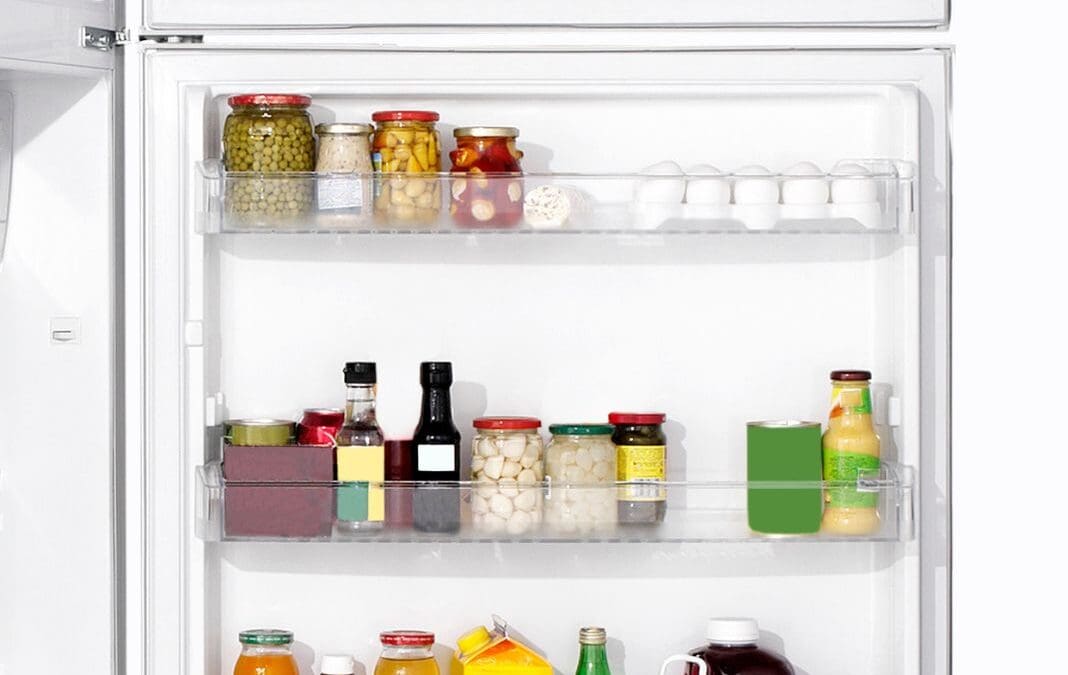 Fridge door containing jars and condiments