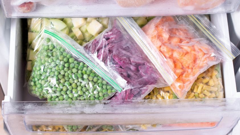 Vegetable in a salad drawer in a fridge